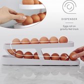 Eierdispenser met 2 verdiepingen, automatisch rollende eierhouder, rollende eierhouder, eierdispenser voor de koelkast, eierhouder voor voorraadkamer, 2-laags eierrek voor 12-14 eieren