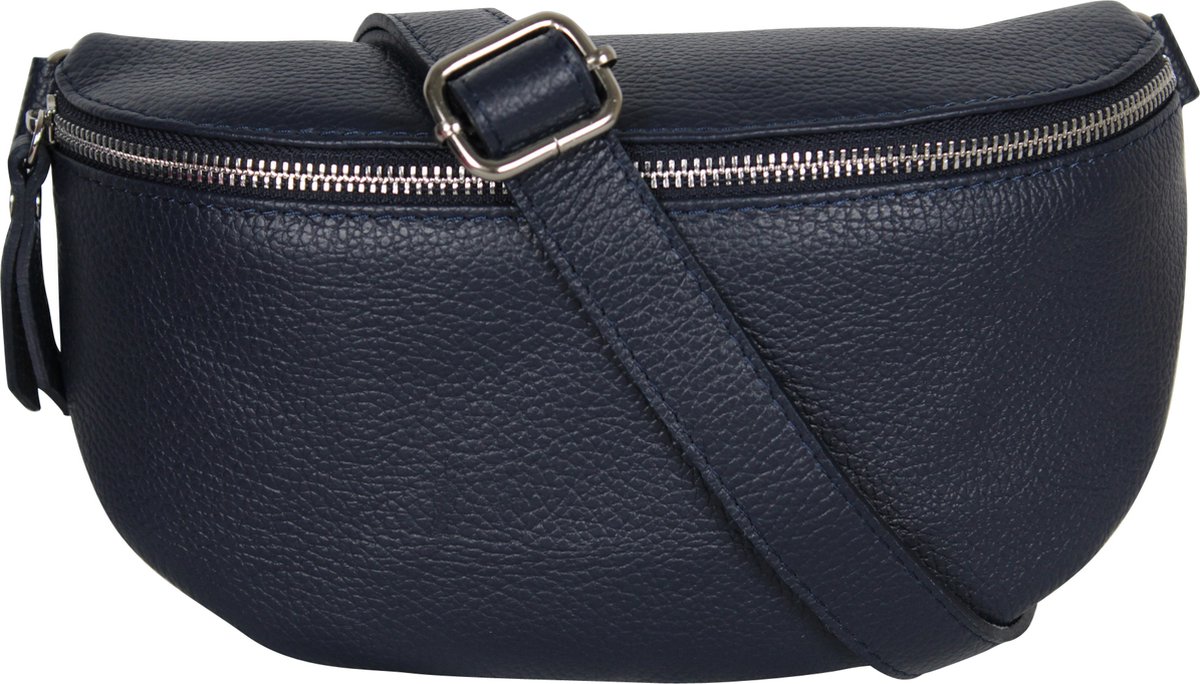 AmbraModa GLX1 - kleine heuptas buiktas crossbodytas, ideaal voor vakantie, reizen, uitgaan gemaakt van echt leer. Donkerblauw