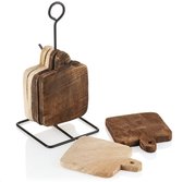 6-delige onderzetterset van echt hout met houder - onderzetters voor kopjes en glazen - tafelbeschermers voor drinkbekers met metalen houder (6 stuks - echt hout)