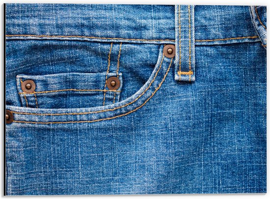 Dibond - Close-up van Broekzak van Jeans - 40x30 cm Foto op Aluminium (Wanddecoratie van metaal)
