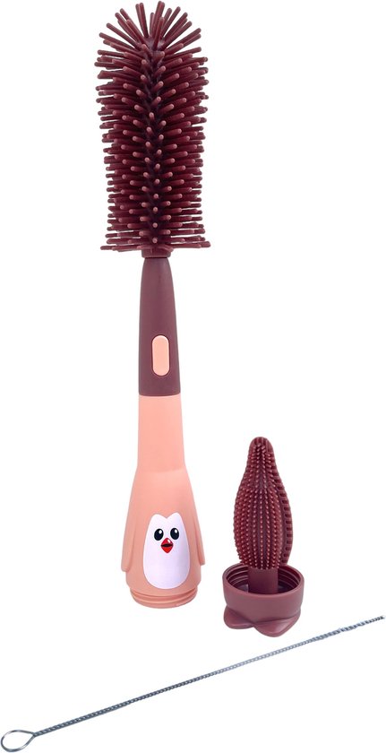Baby Flessenborstel | Bruin | Flessenreiniger | Siliconen | Flesvoedingsaccessoires | 3-in-1