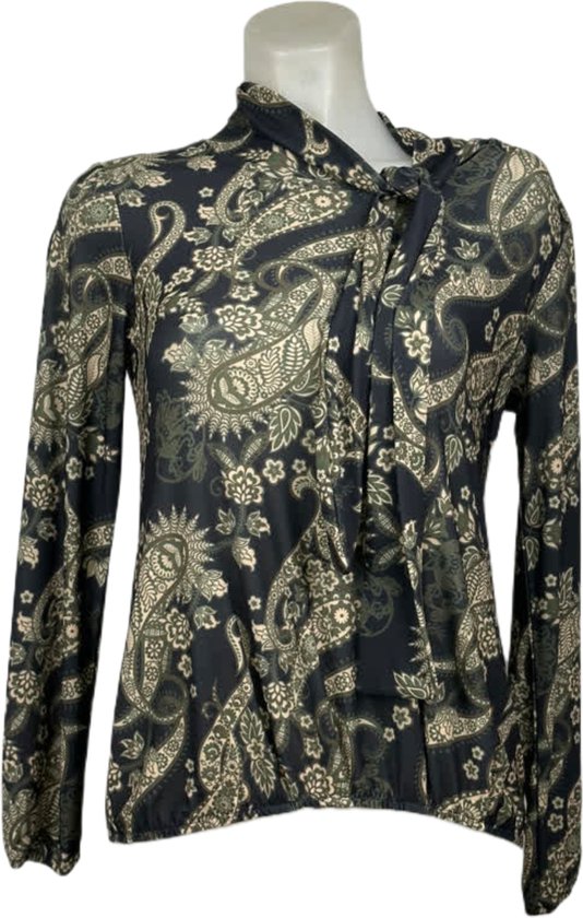 Angelle Milan – Travelkleding voor dames – Army Print blouse met Koord – Ademend – Kreukvrij – Duurzame Jurk - In 5 maten - Maat XL