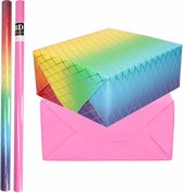 4x Rollen kraft inpakpapier regenboog pakket - roze 200 x 70 cm - cadeau/verzendpapier