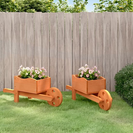 vidaXL - Plantenbakken - kruiwagen - 2 - st - 47x15x19 - cm - massief - vurenhout van VidaXL — afbeelding 2