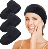 Cosmetica hoofdband van badstof, cosmetica microvezel haarband, haarbeschermingsband met klittenbandsluiting voor cosmetische behandelingen, haarbescherming bij make-up, sport, yoga, wasbaar, 3 stuks, zwart