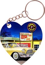 Porte-clés coeur 5x5cm - Dessin Yellow American Car Route 66