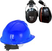 Veiligheidshelm RG5 met Oorkappen - Blauw - Verstelbaar met Draaiknop - Oorkappen helm – Gehoorbescherming