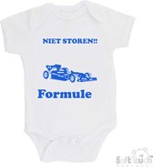 Soft Touch Romper "Niet storen!! Opa en ik kijken Formule 1" Jongens Katoen Wit/blauw Maat 62/68