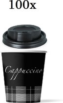 Tasse à café en carton 8oz 240ml blanc + couvercles noirs - 100 pièces - gobelets en papier jetables - gobelets à boisson - respectueux de l'environnement