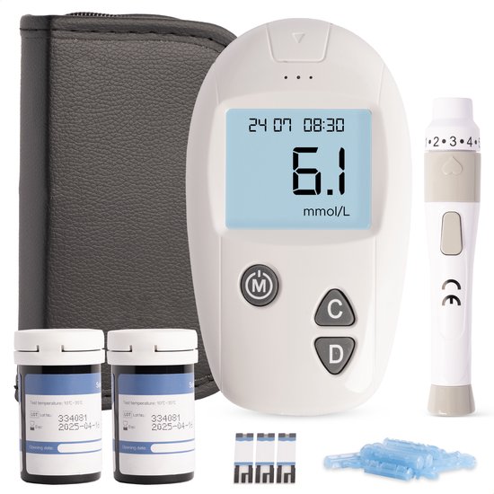 Sinocare® Glucosemeter – Bloedsuikermeter – Startpakket – 50 teststrips & 50 lancetten – Bloedsuikermeters – Bloedglucosemeter – Diabetes meter – Glucose revolutie – Opbergtasje – Complete set
