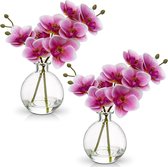 2 stuks kunstorchideeën, roze met glazen vaas, kunstplant, decoratie, orchideeën, kunstbloemen in vaas met echte touch bloemen, namaakorchideeën, kunstbonsai voor hotel, woonkamer, kantoor, keuken