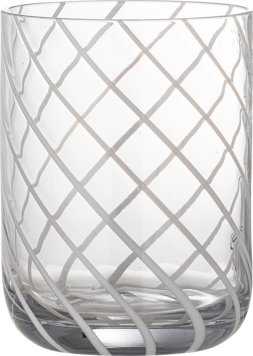 Bloomingville Havin waterglas - transparant / witte lijn - D 7 cm - H 10 cm - 350 ml