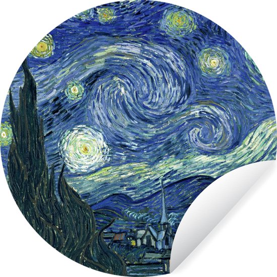 WallCircle - Muurstickers - Behangcirkel - Sterrennacht - Schilderij - Oude meesters - Vincent van Gogh - 50x50 cm - Muurcirkel - Zelfklevend - Ronde Behangsticker