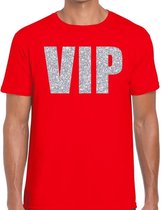 VIP zilver glitter tekst t-shirt rood heren L