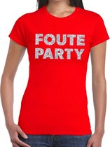 Foute Party zilveren glitter tekst t-shirt rood dames 2XL