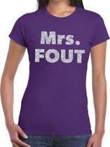 Toppers Mrs. Fout zilver glitter tekst t-shirt paars dames - Foute party kleding S