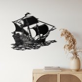 Wanddecoratie | Piratenschip / Pirate Ship | Metal - Wall Art | Muurdecoratie | Woonkamer | Buiten Decor |Zwart| 90x73cm