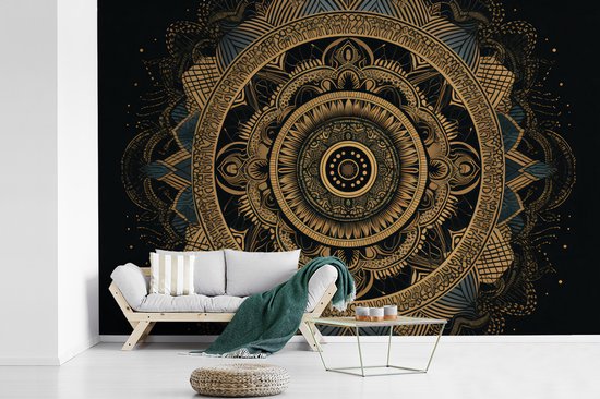 Behang - Fotobehang Mandala - Goud - Bohemian - Luxe - Breedte 525 cm x hoogte 350 cm