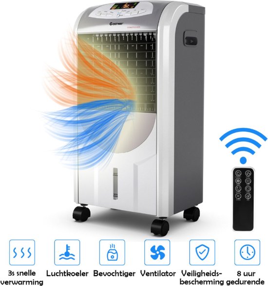 GOPLUS Mobiele Airconditioning Met Waterkoeling, Airconditioning Zonder Afvoerslang 65w 3 In 1 Met Koelen En Ventilator En Ontvochtigen 3 Modi 3 Snelheden Incl 20 L Watertank 75h Timer