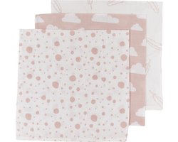 Product: Meyco Baby Clouds/Dots/Feathers monddoekjes - 3-pack - hydrofiel - pink - 30x30cm, van het merk Meyco