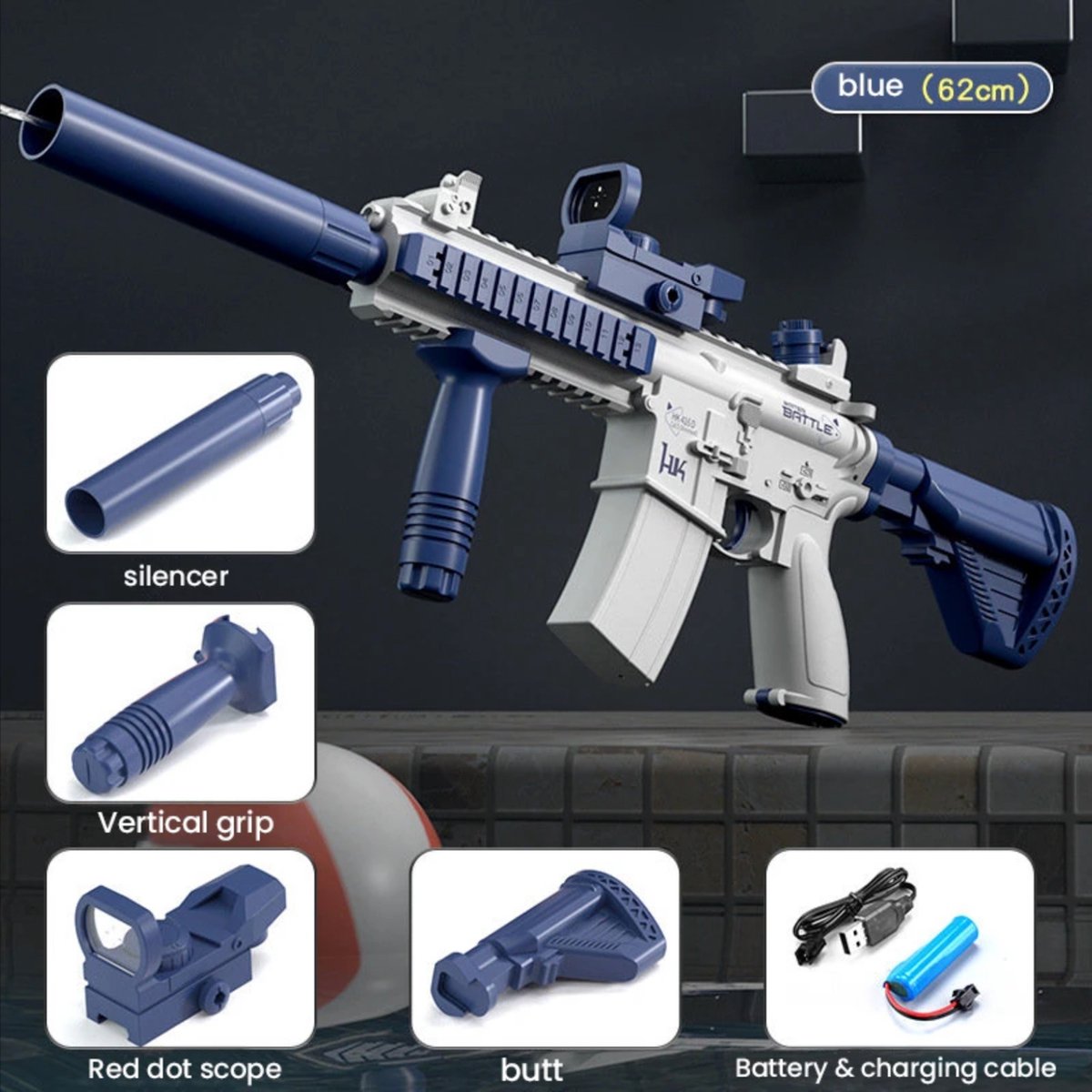 Water gun - elektrische water gun - M416 automatisch waterpistool - krachtig waterpistool - USB oplaadbaar - Blauw - buitenspeelgoed