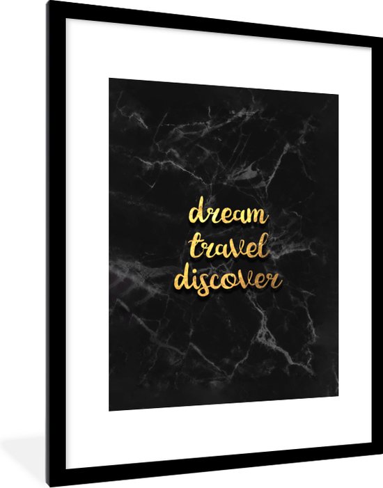 Fotolijst incl. Poster - Tekst - Travel - Goud - Marmer - Luxe - 60x80 cm - Posterlijst