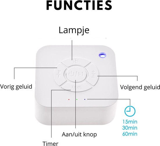 DW4Trading Draadloze Oplaadbare White Noise Machine - Witte Ruis - Wit - 9 rustgevende geluiden van DW4Trading — afbeelding 5