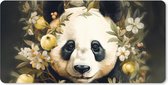Muismat XXL - Bureau onderlegger - Bureau mat - Panda - Pandabeer - Wilde dieren - Natuur - Bloemen - 120x60 cm - XXL muismat