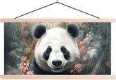 Posterhanger incl. Poster - Schoolplaat - Panda - Wilde dieren - Bloemen - Natuur - 150x75 cm - Blanke latten