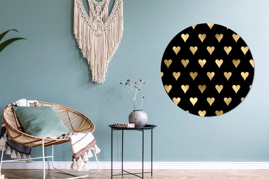 WallCircle - Muurstickers - Behangcirkel - Hartje - Goud - Luxe - Zwart - Patronen - 100x100 cm - Muurcirkel - Zelfklevend - Ronde Behangsticker XXL