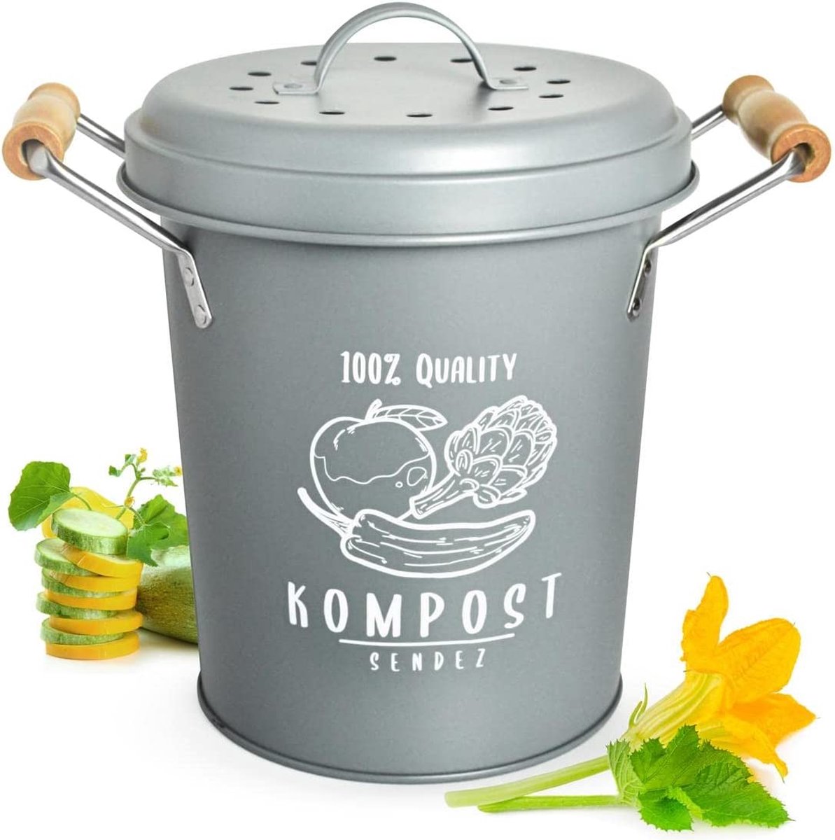 Sendez Compost bin avec filtre à charbon actif, 4 litres, composteur,  poubelle, poubelle