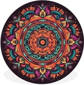 WallCircle - Wandcirkel ⌀ 90 - Mandala - Bloemen - Hippie - Boho - Oranje - Ronde schilderijen woonkamer - Wandbord rond - Muurdecoratie cirkel - Kamer decoratie binnen - Wanddecoratie muurcirkel - Woonaccessoires