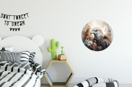WallCircle - Stickers muraux - Cercle Papier Peint - Aigle - Aigle - Vogel - Fleurs - Nature - 30x30 cm - Cercle Mural - Auto Adhésif - Autocollant Rond Papier Peint