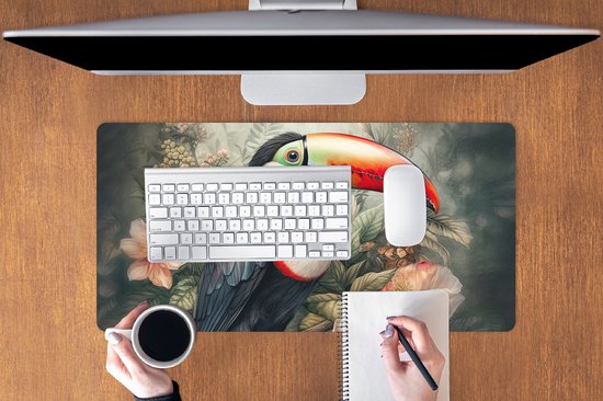 Tapis de souris XXL - Sous-main - Sous-main - Toucan - Vogels - Fleurs - Plantes - Tropical - 80x40 cm - Tapis de souris XXL