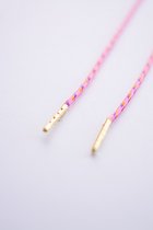 Lace it Up Handgemaakte Ronde Schoenveters 120cm - Roze Paarse Streepjes - Handgemaakt met Gouden Metalen Nestels