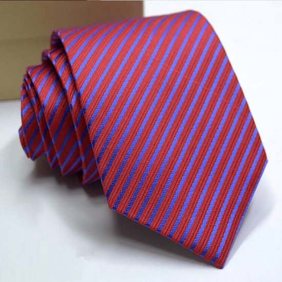 Cravate Rayée Rouge & Blauw