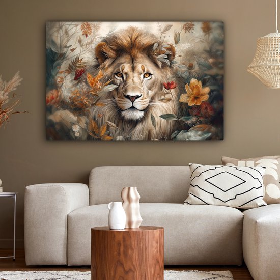 Tableau sur toile - Portrait de lion 120x80 - Accessoires de décoration de chambre - Peintures lions salon - Décoration murale Animaux chambre - Décoration murale cuisine botanique - Toile murale intérieur - Décoration maison - Accessoires de maison