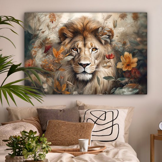 Tableau sur toile - Portrait de lion 120x80 - Accessoires de décoration de chambre - Peintures lions salon - Décoration murale Animaux chambre - Décoration murale cuisine botanique - Toile murale intérieur - Décoration maison - Accessoires de maison