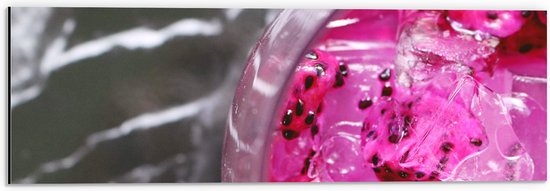 Dibond - Roze Drankje met IJs - 60x20 cm Foto op Aluminium (Wanddecoratie van metaal)