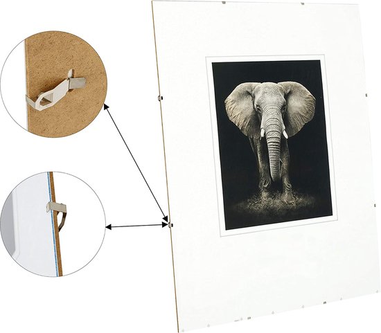 Frameloze fotolijsten, set van 5 stuks, cliframes A4, 21 x 30 cm, met clips, acrylglas, HDF
