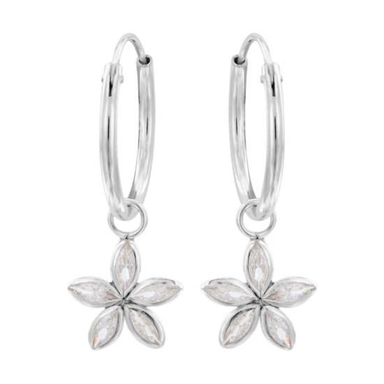 Zilveren oorbellen | Oorringen met hanger | Zilveren oorringen met hanger, bloem van kristallen