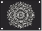 Tuin decoratie Mandala - Zwart wit - Bloemen - Bohemian - Natuur - 40x30 cm - Tuindoek - Buitenposter