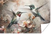 Poster Kolibrie - Vogels - Bloemen - Planten - 90x60 cm