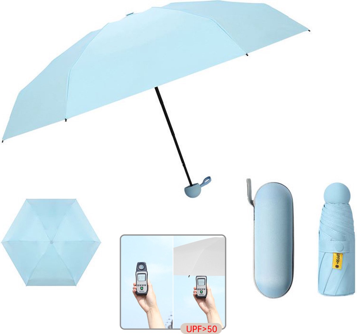 TDR--Opvouwbare Paraplu -Windproof-Zonbescherming Anti-Uv UPF50 + met gratis Reisetui-hemelsblauw - TDR