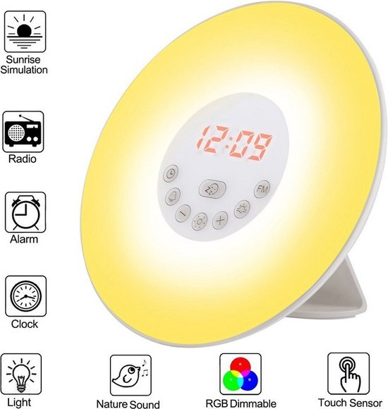 Wake Up Light Wekker Zonsopgang/Zonsondergang Simulatie Lichtgevende Digitale Klok Met Fm Radio Nachtlampje Touch Controle Tafel Bureau Slaapkamer klok