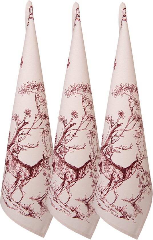 HAES DECO - Set van 3 Theedoeken - formaat 50x70 cm - kleuren Rood ...