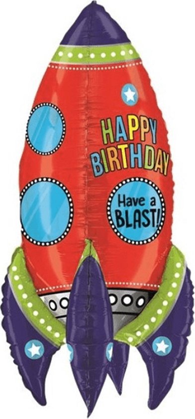 Folieballon XL Happy Birthday Raket 91 cm