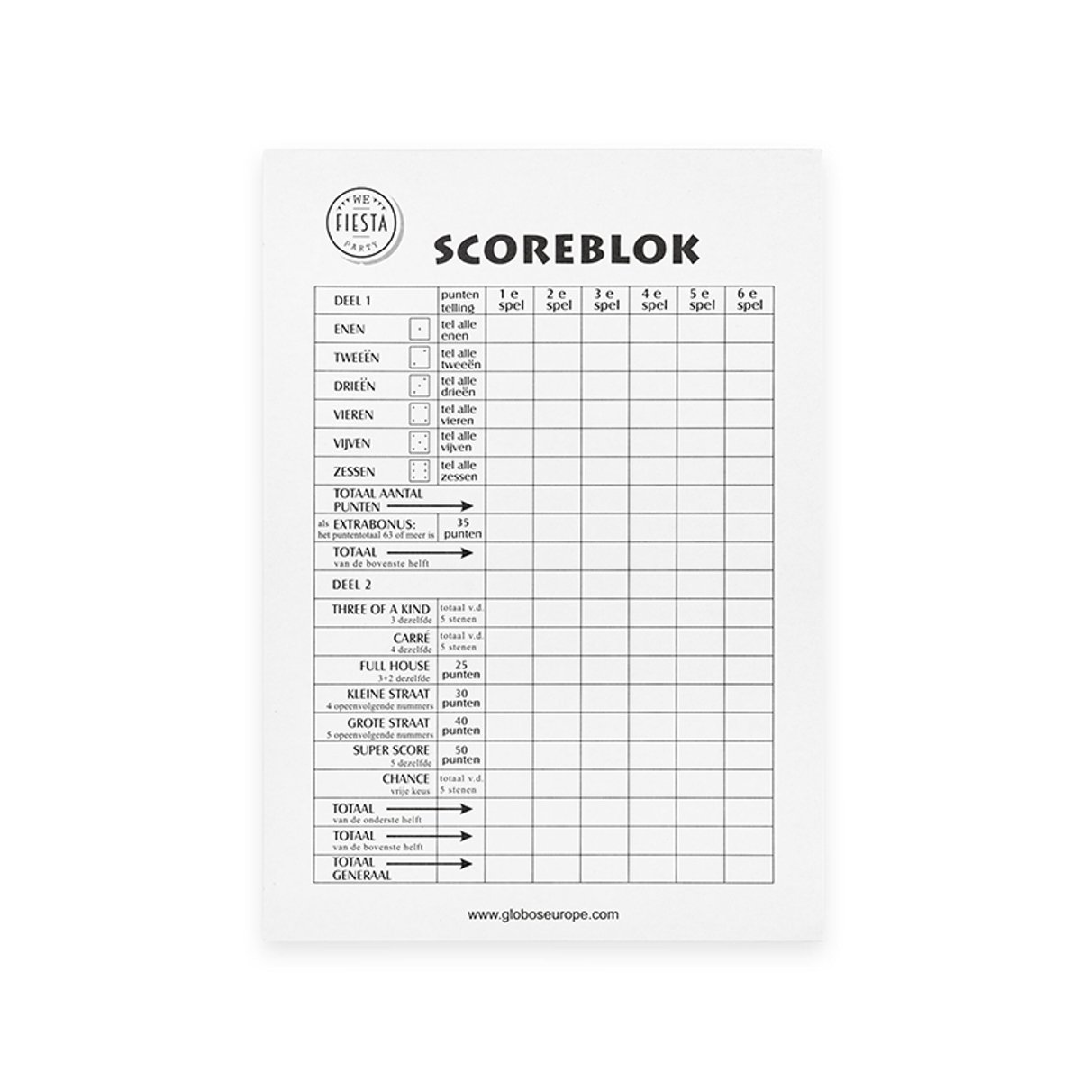 Scoreblok Yahtzee klein (250 vel)