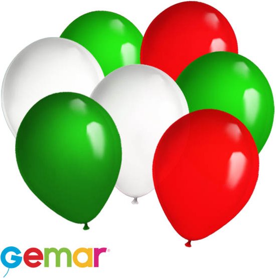 30 ballonnen Groen, Wit en Rood (Ook geschikt voor Helium)
