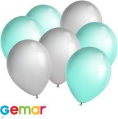 30 ballonnen Mintgroen en Zilver (Ook geschikt voor Helium)